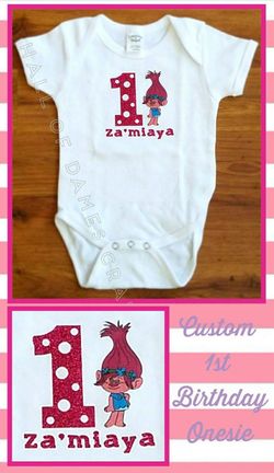 Custom Birthday Baby Onesie - Trolls Theme