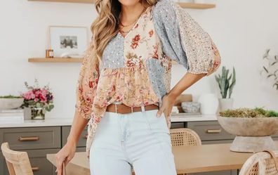 Floral Print Patchwork T-Shirt