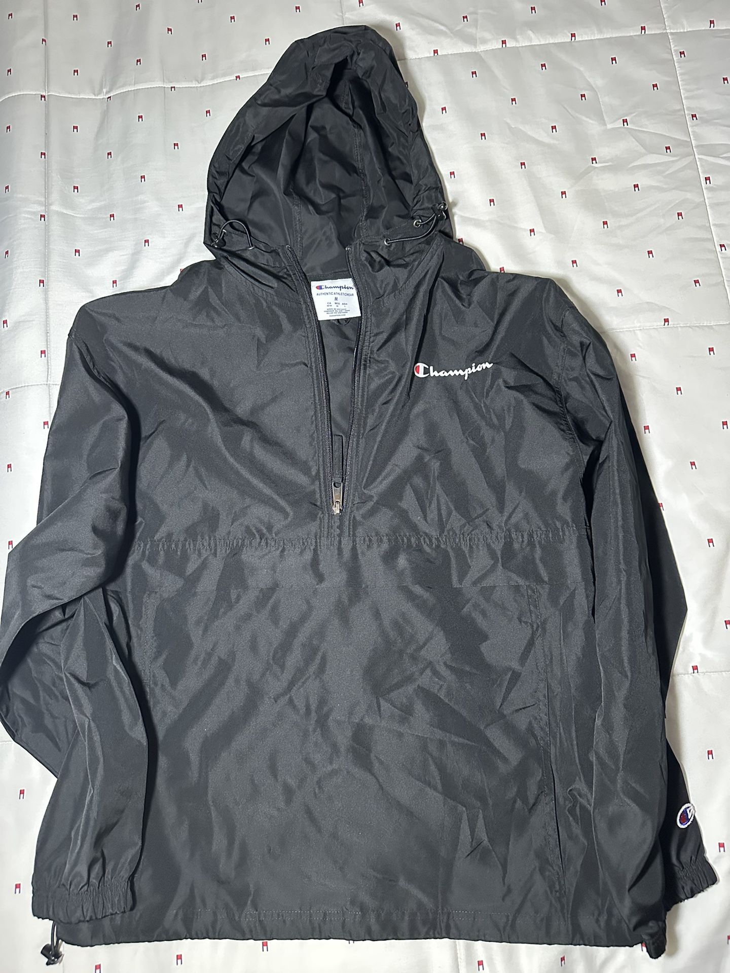 Champion Packable Black Stadium Gear Windbreaker Rain Jacket Medium M
