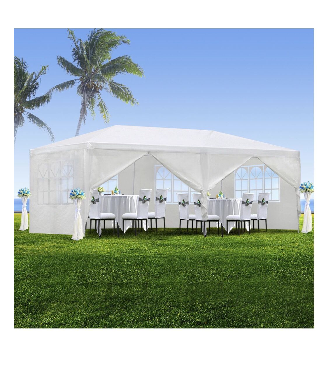 10'x20' Outdoor Canopy Party Wedding Tent White Gazebo Pavilion with6 Side Walls