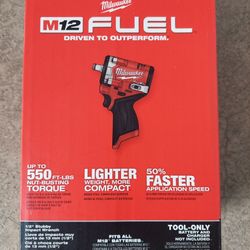 New Milwaukee FUEL 1/2" Stubby Impact Wrench M12  - ToolOnly. 