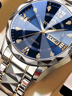 Men’s  women and teenagers woman and teenager Luxury Style  Watch  – Blue & Gold  #6