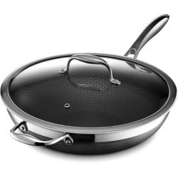 HexClad Hybrid Nonstick 12 Inch Wok With Stainless Steel Lid