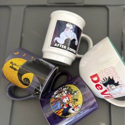 (4) Disney Villain mugs