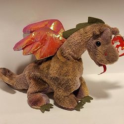 Scorch the Dragon, TY Beanie Baby, 1998 Swing Tag Errors! 1st w/curly napped fur