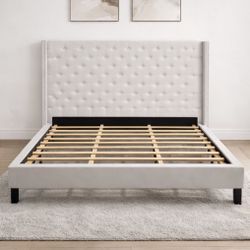 Beige King Size Bed Frame 