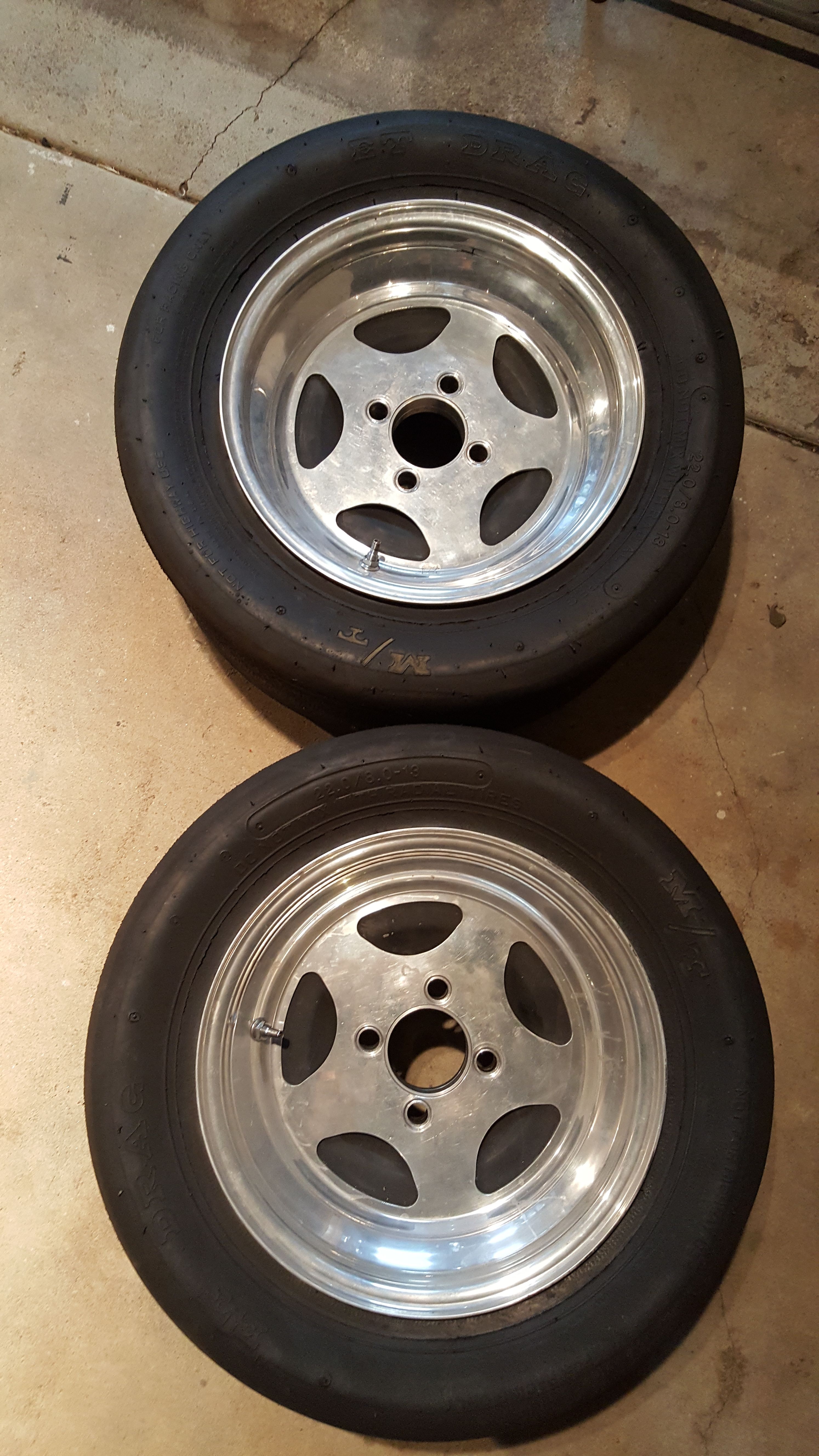 PAIR of Bogart Fly Stars drag racing wheels and slicks