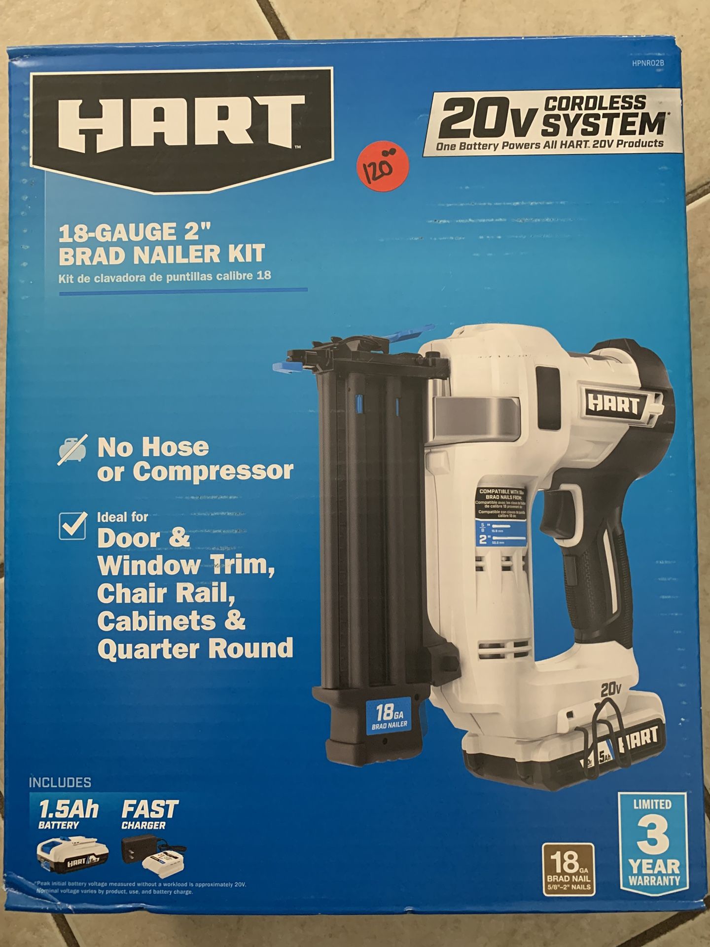 Hart 18 Gauge 2” Brad Nailer Kit
