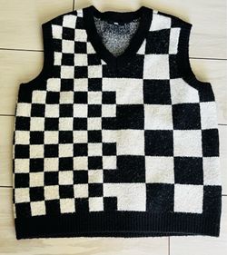 Vans Sweater Vest Unisex M/L Black  White Checkerboard Knit V Neck Sleeveless