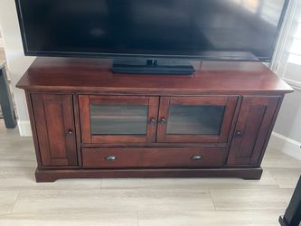 Cherry Wood TV Stand with Cabinet Storage
