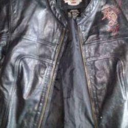 Harley Davidson Lady's Leather Jacket And Leather Chaps .Size Small.2 Bandanas 4  Shirts And Nylon Back Pack.All For The Price