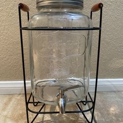 2 Gallon Glass Drink Dispenser w/ Metal Stand & Ice Core