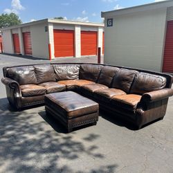 Leather Sectional Couch with Ottoman