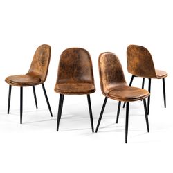 Homy Casa Sunflower Set of 4 Brown Suede Dining Chair with Metal Frame