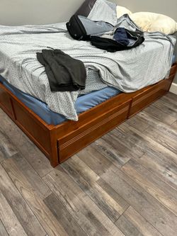 Full bed frame with drawers on side
