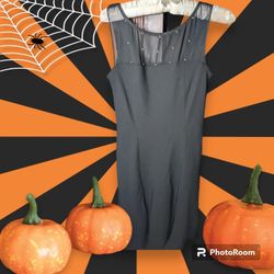 Jones Wear Dress Black Chiffon And Crystal Embellished Top 