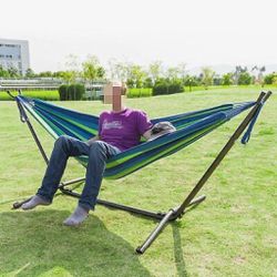 New In Box 450 Lbs Weight Capacity Double 2 Person Canvas Hammock With Detachable Metal Frame And Travel Carrying Bag 
