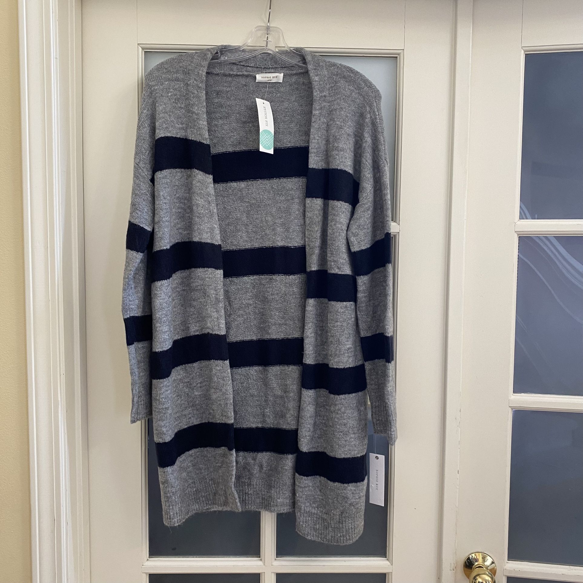 Super Soft Sophie Rue - navy and gray cardigan NWT medium