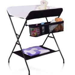 Baby Storage Folding Diaper Changing Table-Black Portable