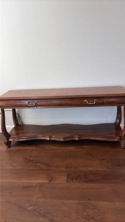 Wood Console Table with Drawers and Lower Shelf