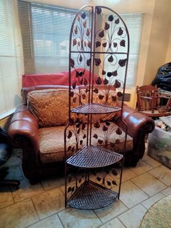 Loveseat And 4 Tier Corner Bronze Shelf