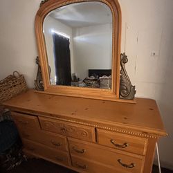 7 drawer antique wood dresser and mirror