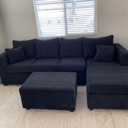 New Black Sectional And Ottoman 