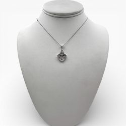 18k White Gold Heart Pendant with Diamonds and 17" Necklace.