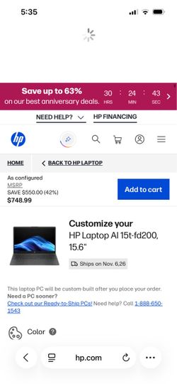 Hp laptop 15.6”
