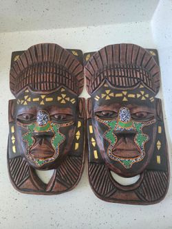 Pair of African Carved Wood Tribal Masks