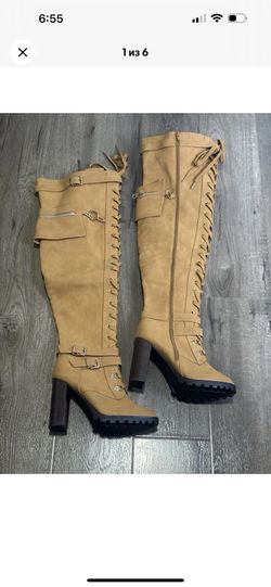 Lira Tan Over the Knee Lace-Up Boots