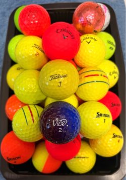 50 Mostly Color Golf Balls As Pictured- Callaway, TaylorMade, Srixon, Titleist….