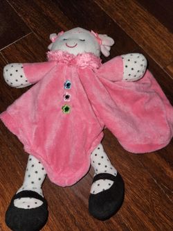 Pink security blanket with plush doll head