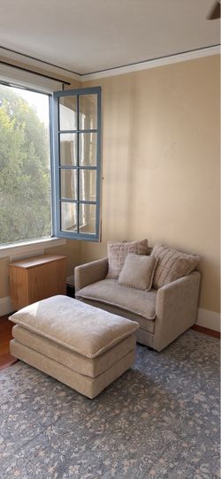 Cream / Beige Accent Chair + Ottoman Set