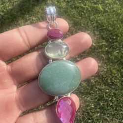 Ruby,& green aventurine 925 sterling silver pendant