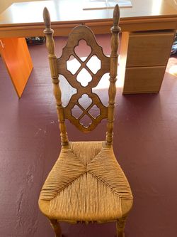 Vintage Wooden High Back Chair with Woven Rush Seat
