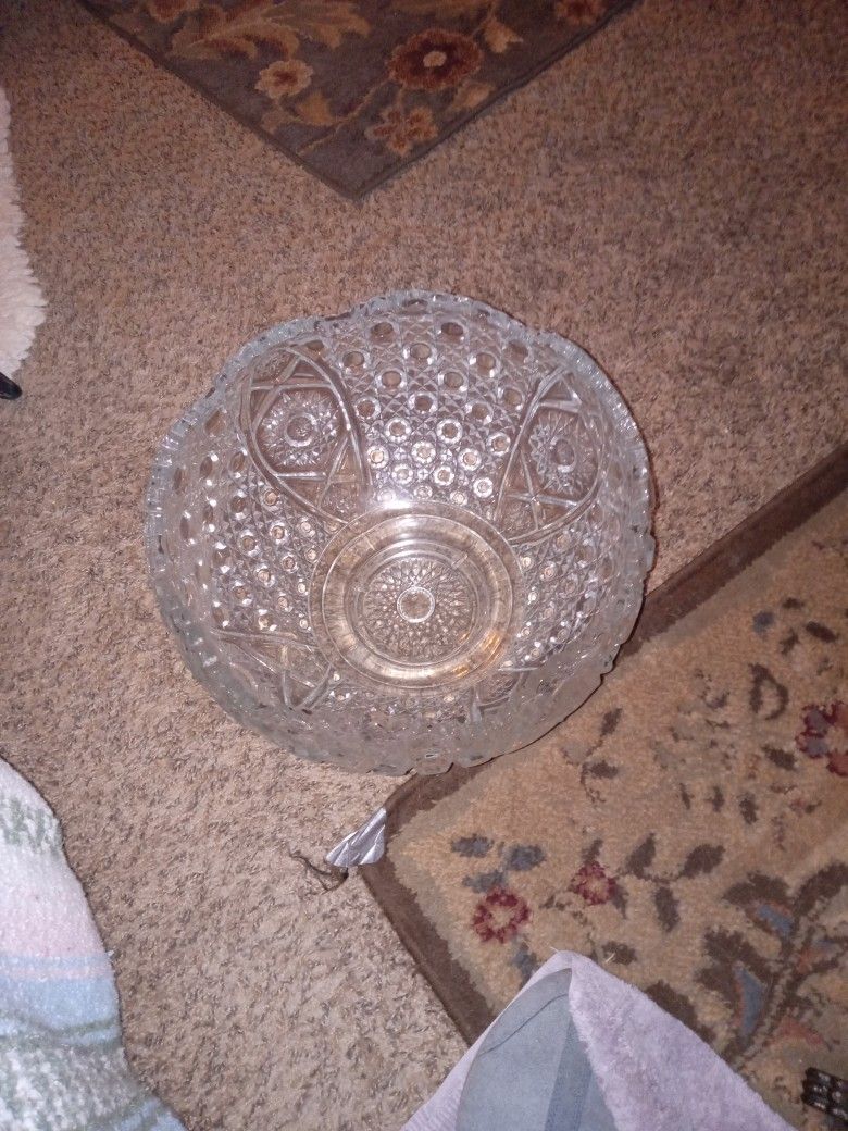 Vintage Le Smith Glass/hob Star And Buttons Punch Bowl