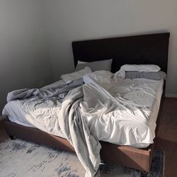 Brown Upholstered Bed Frame 
