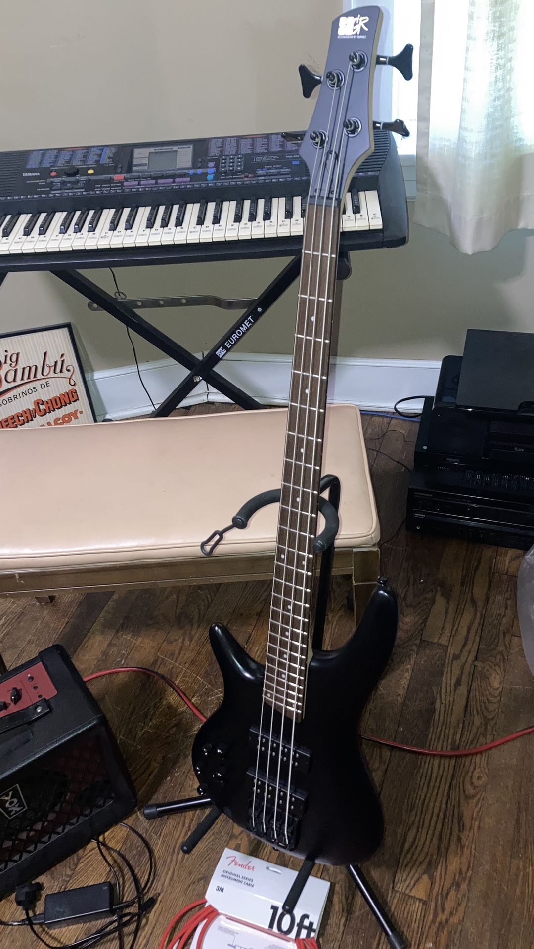Ibanez Lefty Bass Guitar And Vox Amp
