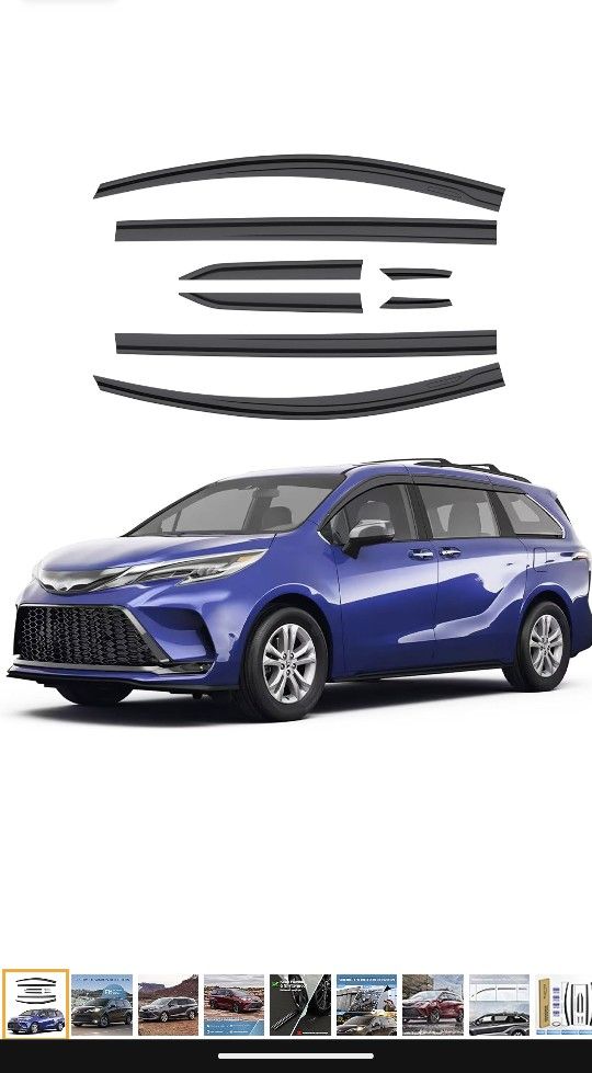 ACLONG Black Rain Guards Fit for Toyota Sienna 2021 2022 2023 Tape-On Side Shatterproof Window Visor Window Deflectors, Vent Deflectors Rain Visors, 8
