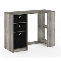 Grey Oak Desk With Drawer Bins
