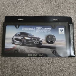 BMW Black Slimline Plate Frame and BMW Logo Black Valve Stem Caps
