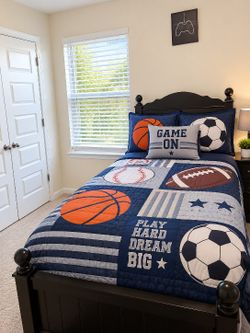 TWIN SIZE BED WITH NEW MATTRESS AND BOXSPRING