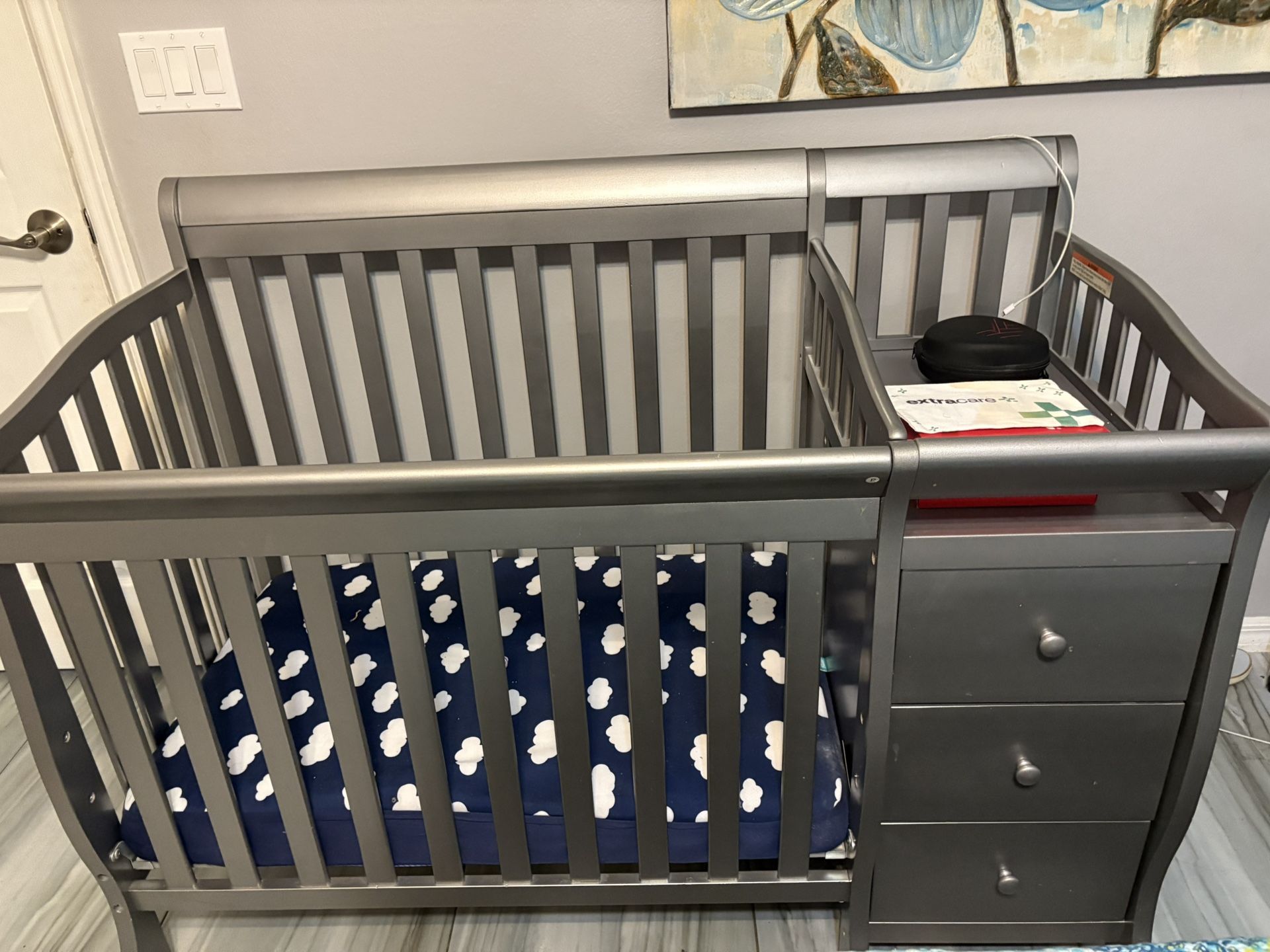 Grey Baby Crib Combo