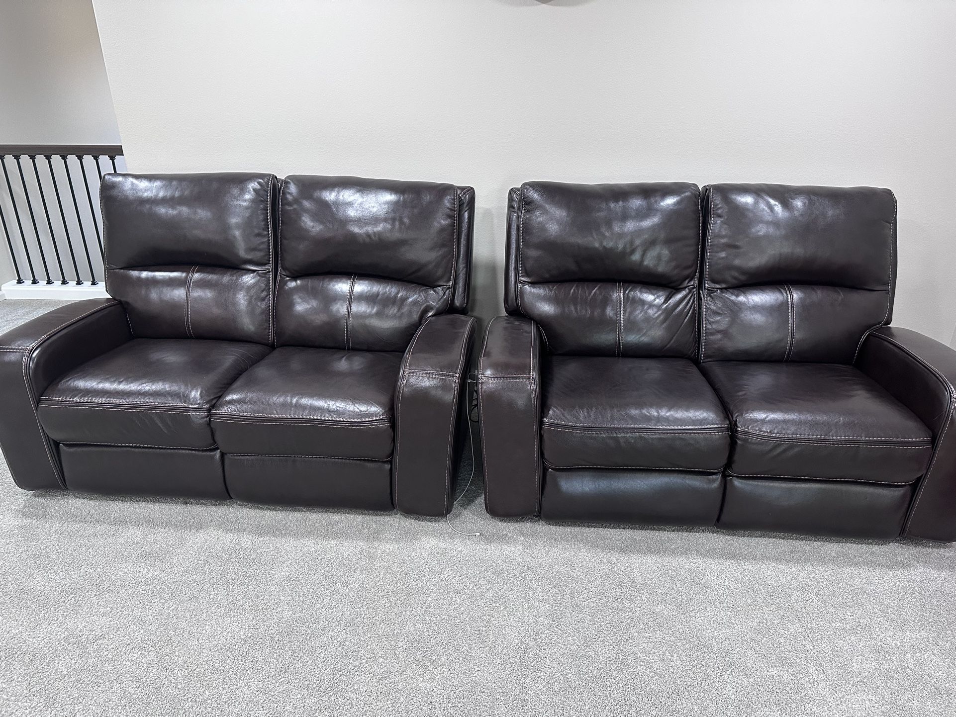 2 Couple Power Recliner Leather Sofa Sets