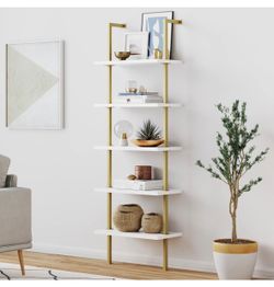 Nathan James 5-Shelf Ladder Bookshelf White Gold