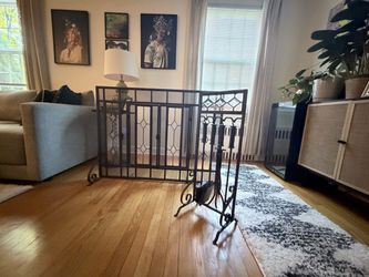 Plow and Hearth Wrought Iron Fireplace Screen with Tool Set