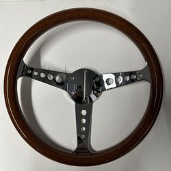 Wood 3 Spoke Chrome Spoke Circle Steering Wheel 