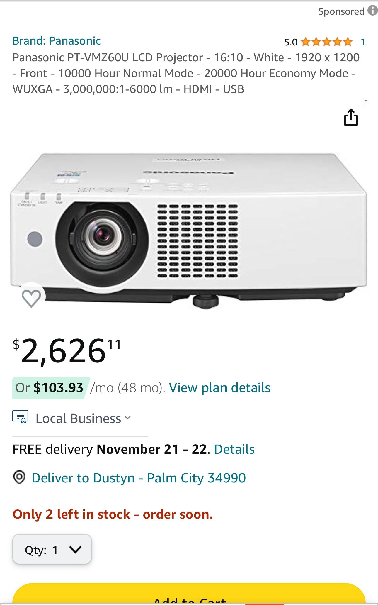 Panasonic PT-VMZ60 HD Projector
