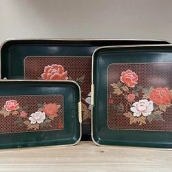 Vintage 3 Nesting Bar Floral Tray Set